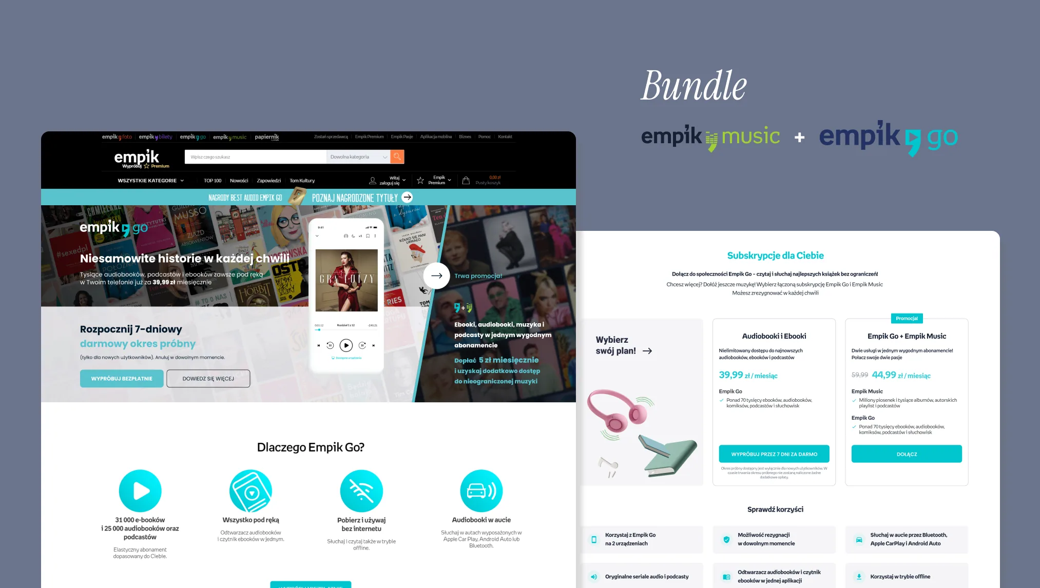 Empik Music + Empik Go bundle — the combined-subscription screen where two apps become one plan